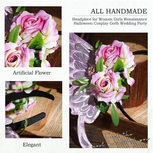 Purple Fairy Wings Headband Butterfly Flower Woodland Costume Accessory main image 8
